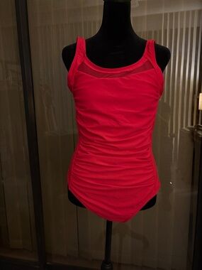 Red Scoop Neck One-Piece Swimsuit